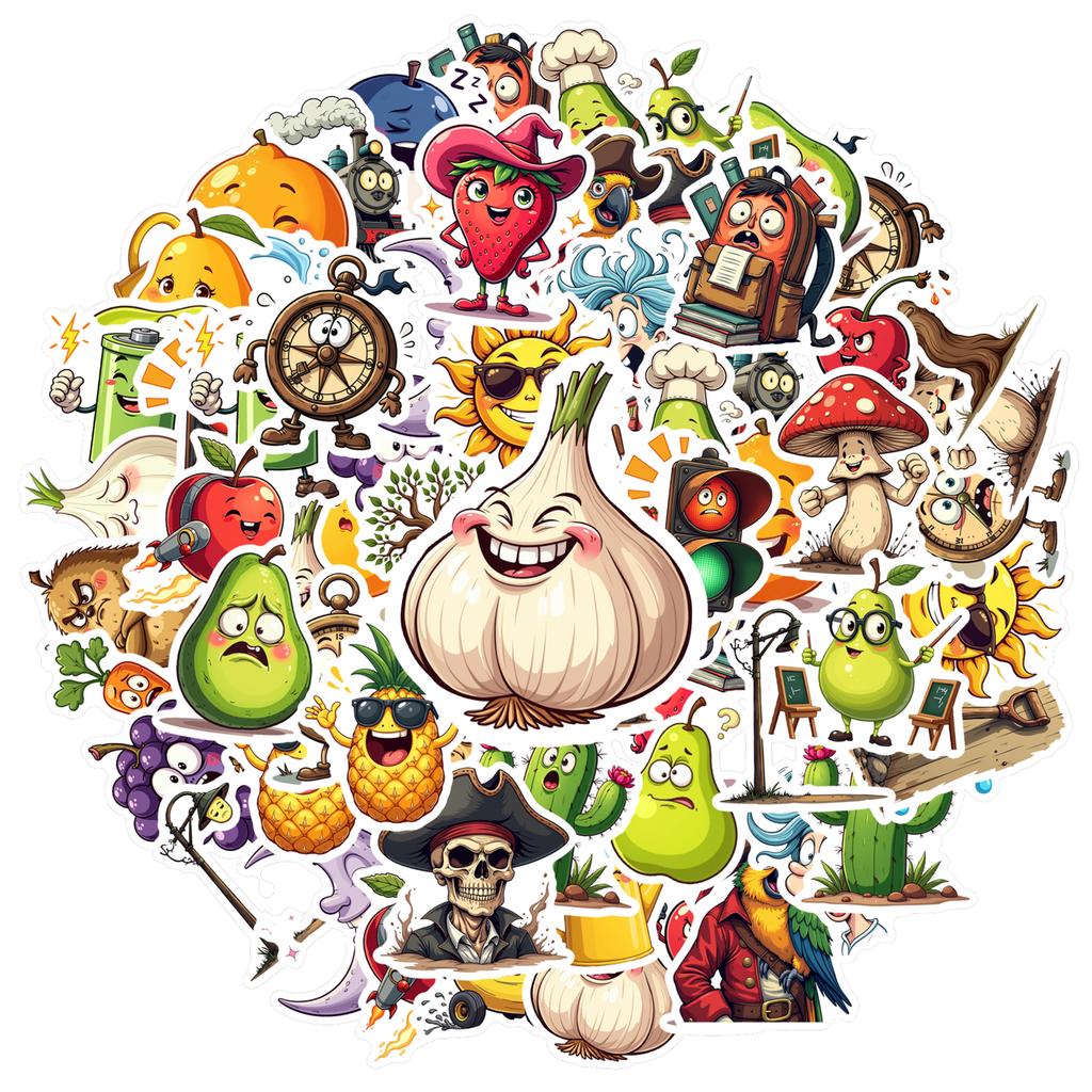 35-100pcs PVC Cute Fruit Vegetable Stickers Cartoon Pirate Sticker For Water Bottle Laptops Scrapbooks Stationery Graffiti Decal