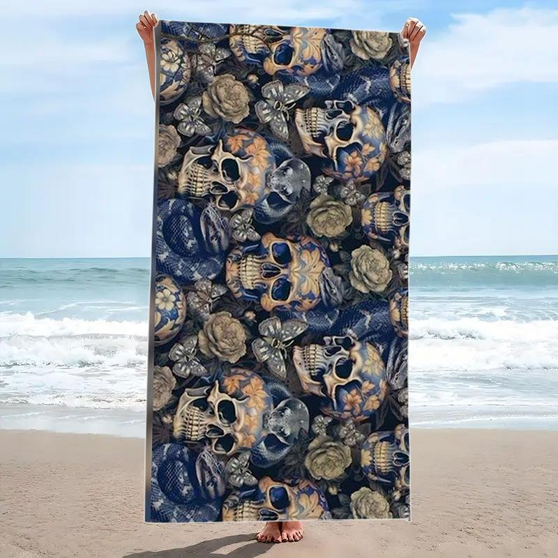 Skull Print Beach Towel, Large Soft Quick Dry Towel for Beach Camping Swimming