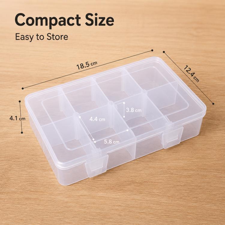 8-Compartment Adjustable Dividers Clear Plastic Organizer Box