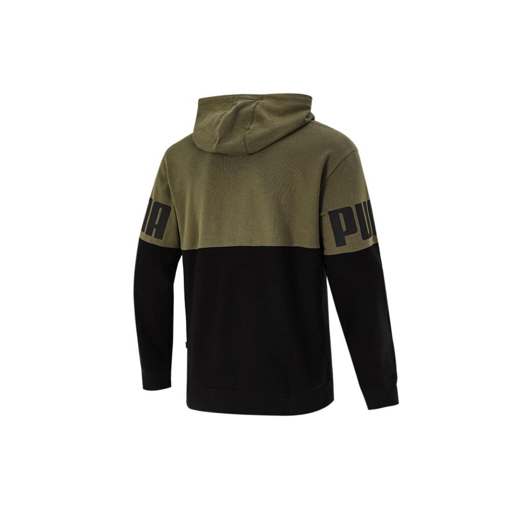 Puma Logo Print Color Block Sports Hoodie Men Tops Army-Green 847723-44