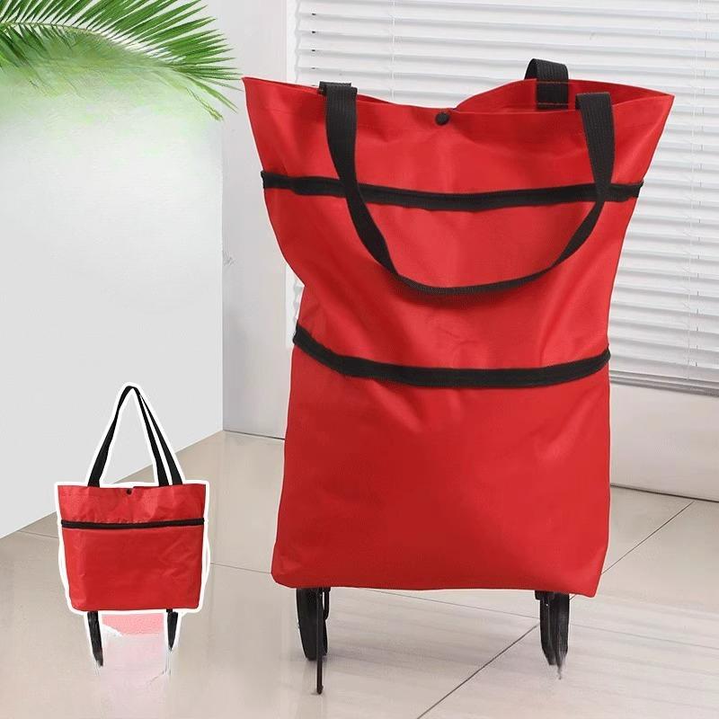 Foldable Supermarket Shopping Bags with Wheels, Small Pulleys and Portable Special Storage Items