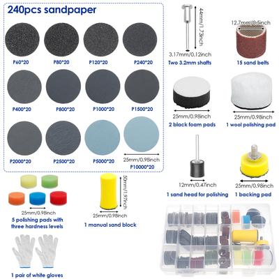 269Pcs 1 Inch Wet Dry Sanding Discs Set 60 To 10000 Grit Efficient Sanding Disc Polishing Kit for Metal Wood Resin Rotary Tools