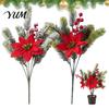 Everlasting Artificial Flowers for Party Cedar Poinsettia Flowers, Realistic Floral Arrangement, Fake Flower And Pine Branch Indoor Faux Centerpieces