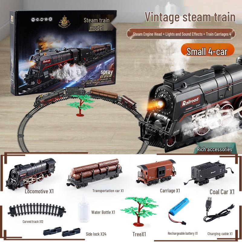 Electric Train Track Set with Sound, Light, and Steam Effects - Retro Style Toy