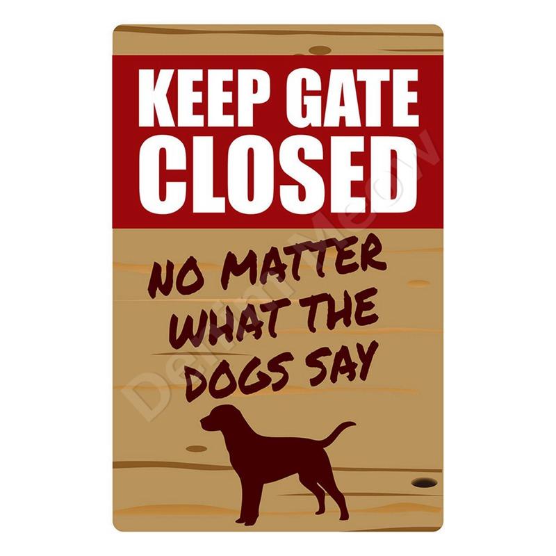 Vintage Metal Tin Sign Keep Gate Closed Funny Dog Horse Cat Sayings Wall Art Animal Lawn Garden Yard Decor