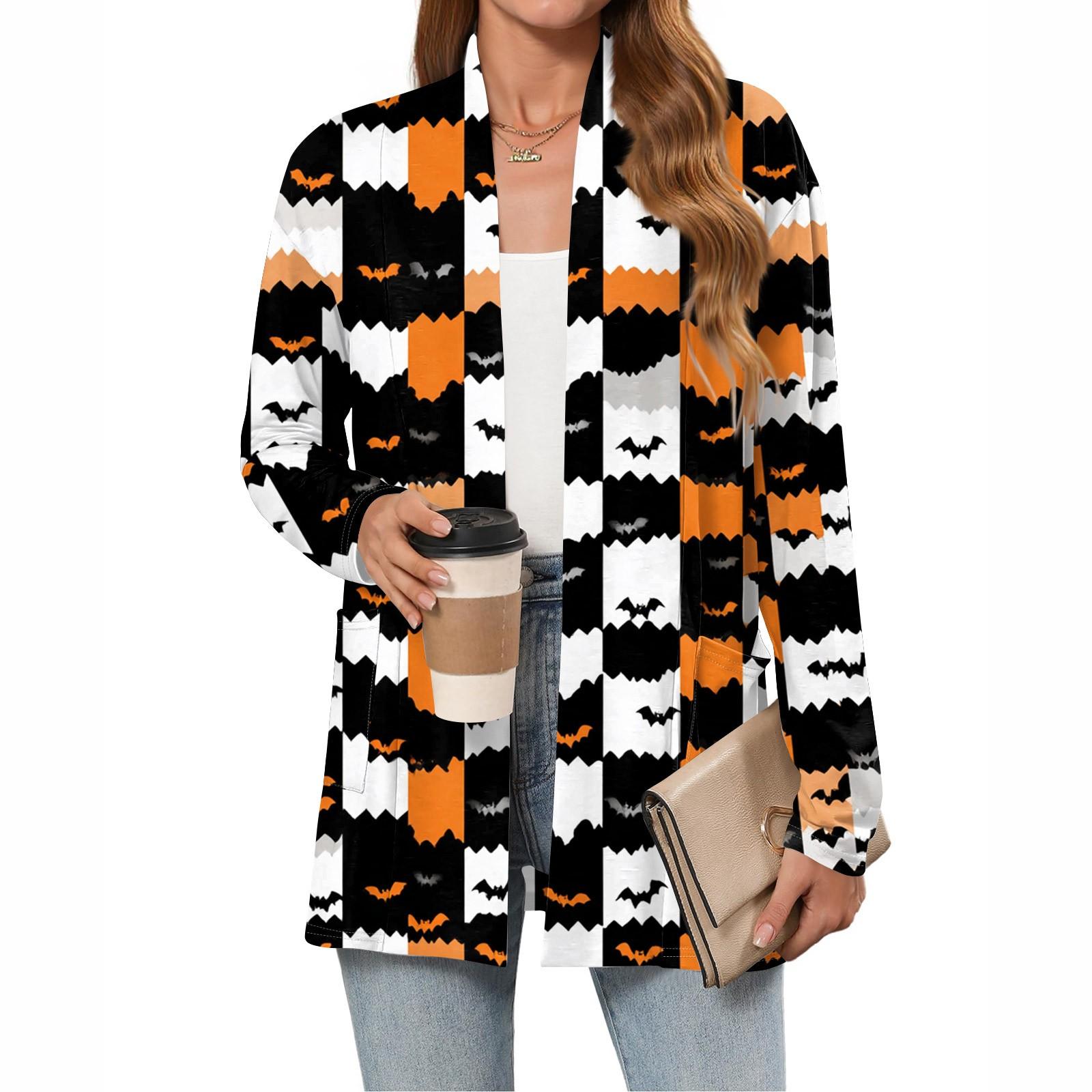 

Женский Хэллоуинский Кардиган с Принтом, Легкий, с Длинным Рукавом, Повседневный, Свободного Кроя, Тонкий, с Карманом XL белый