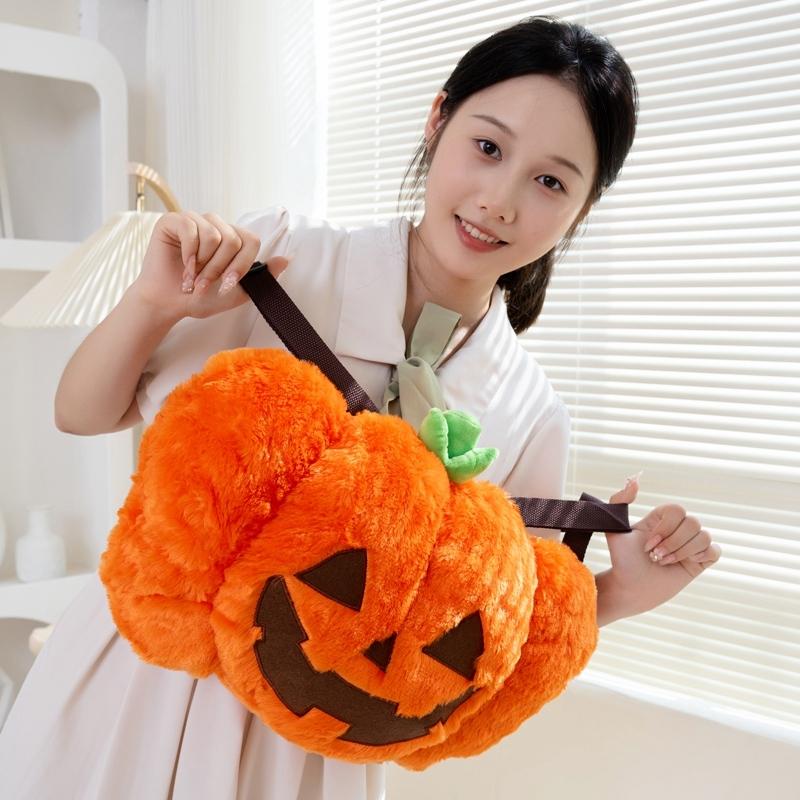 Cute Halloween Grimace Pumpkin Plush Backpack Creative Comfy Warm Cartoon Pumpkin Bag To Put Things Inside Nice Festival Gift