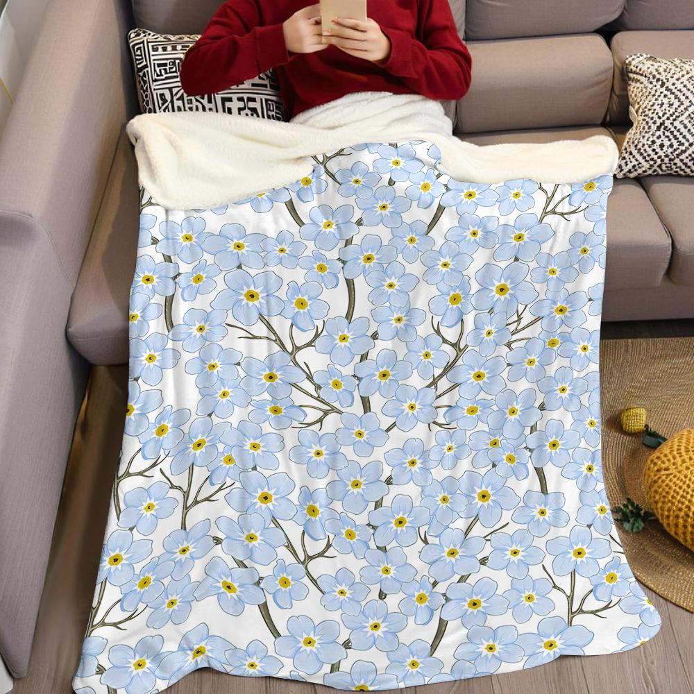 Forget-Me-Not Branch Flannel Blanket Warm Soft Halloween Christmas Couch Warm Cozy Decorative Decor Gift for All Season
