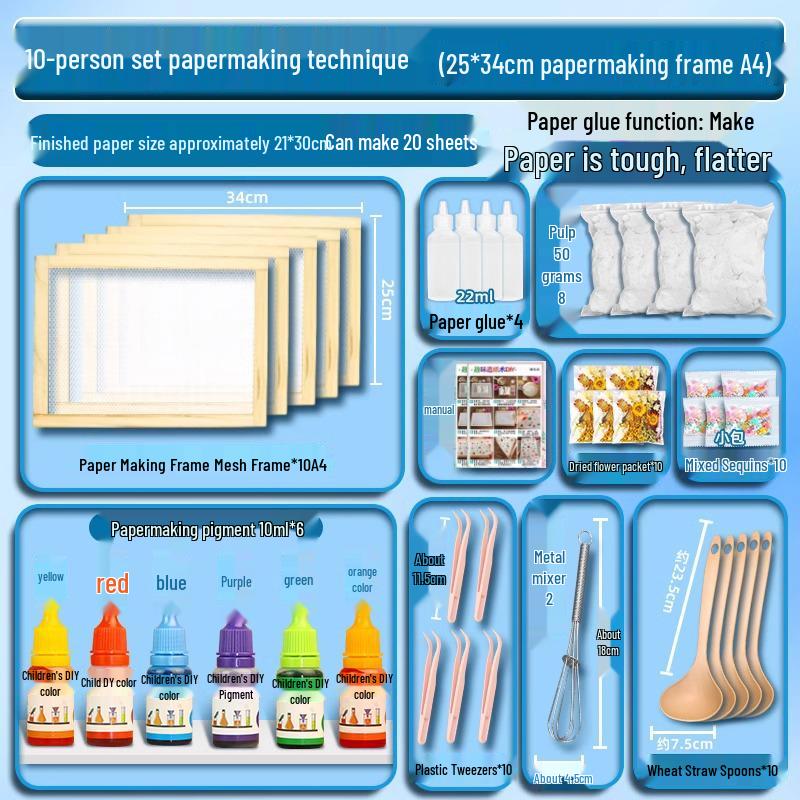 DIY Ancient Papermaking Kit for Kids: Educational Flower & Plant Pulp with Wooden Frame Screen Tools