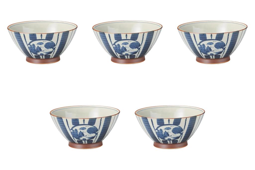 Set of 5 Tokusa Sansui Bowls x Arita Setomonohonpo [18 9cm] Multi-purpose bowls, ware,