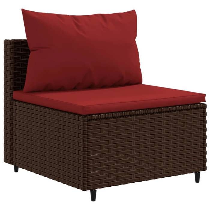 VidaXL Salon de jardin 4 pcs avec coussins Marron Résine tressée, ensemble de canapés d'extérieur, canapé d'angle de jardin, 3308053