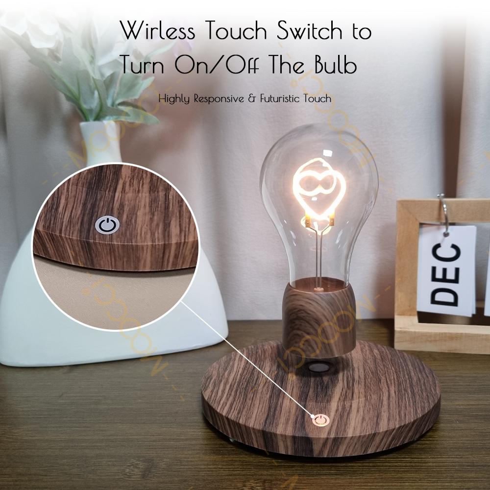 Romantic Heart Design Warm LED Night Light Table Lamp Magnetic Levitation Floating Light Bulb for Home Office Bar Counter Decor