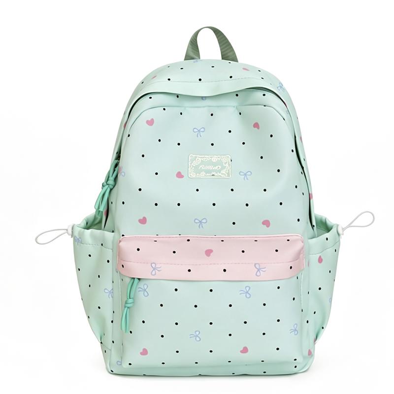 

Student Schoolbag Large Capacity Multi-Function Backpack Dot Bow Print Women s Lightweight Backpack зелений