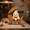 Classroom Halloween Display Pieces Retro Pumpkin Witch Cat Ghost Figurines with Crescent Base, Spooky Rustic Tiered Tray Decor Wooden Tabletop