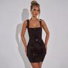 Women's Winter 2024 Rhinestone Backless Dress with Spaghetti Straps - Solid Color, Sexy & Sleeveless, Waist-Hugging Design