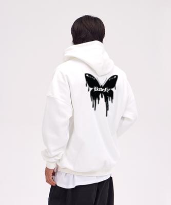Astral Projection Butterfly Oversized Wide Shoulder Zip-Up Hoodie_White
