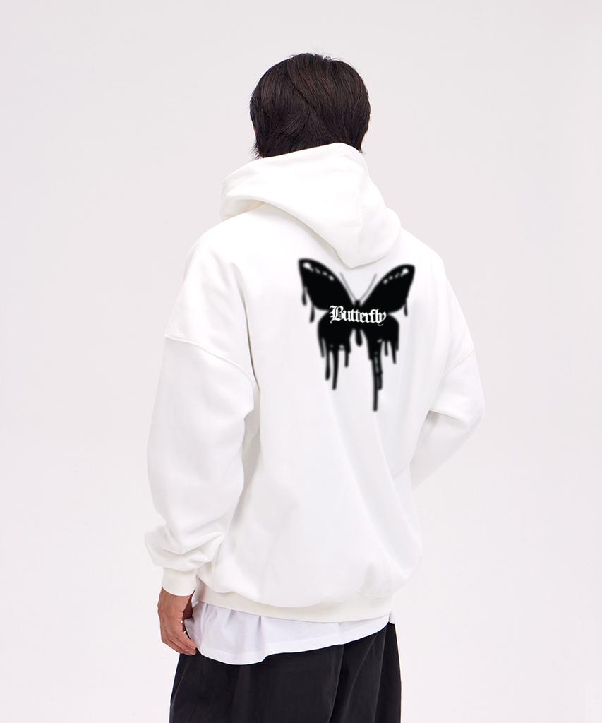 Astral Projection Butterfly Oversized Wide Shoulder Zip-Up Hoodie_White