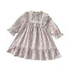 Spring Autumn Girls Floral Princess Dress Cute Lace Trim Ruffle Hem Toddler Kids Party Pageant Cotton Blend Sundress