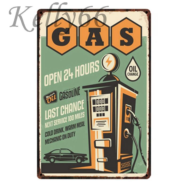 

[ Kelly66 ] GAS OIL OPEN 24 HOURS Metal Sign Tin Poster Home Decor Bar Wall Art Painting 20*30 CM Size y-1587