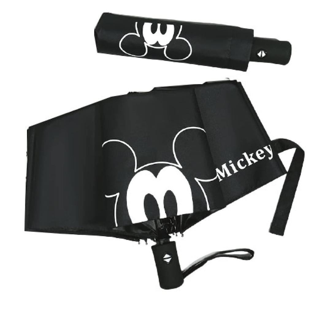 Mickey and Minnie Disney Character Folding Umbrella with Automatic UV Suitable for Sun and Includes Storage Perfect Gift Parasol, One-Touch Open/Close