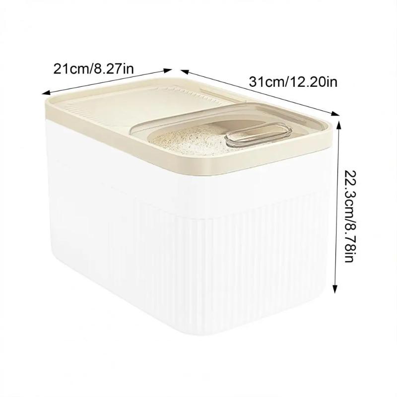 Rice Bucket with Measuring Cup Transparent Cover Food Grade Plastic Sealed Pet Food Storage Container