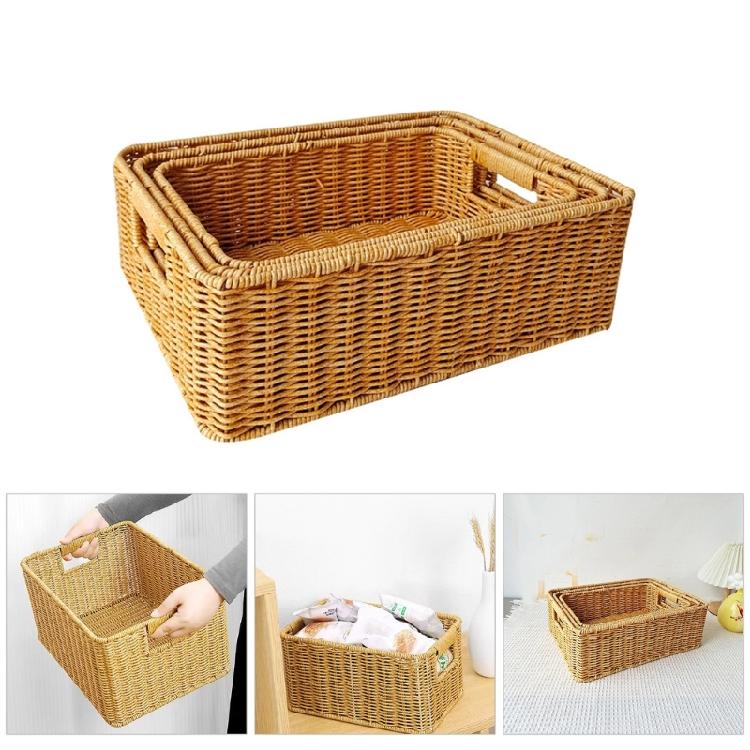 Rectangular Woven Organizers Baskets Practical Rattan Organizers Rectangular Storage Baskets for Kitchen and Home