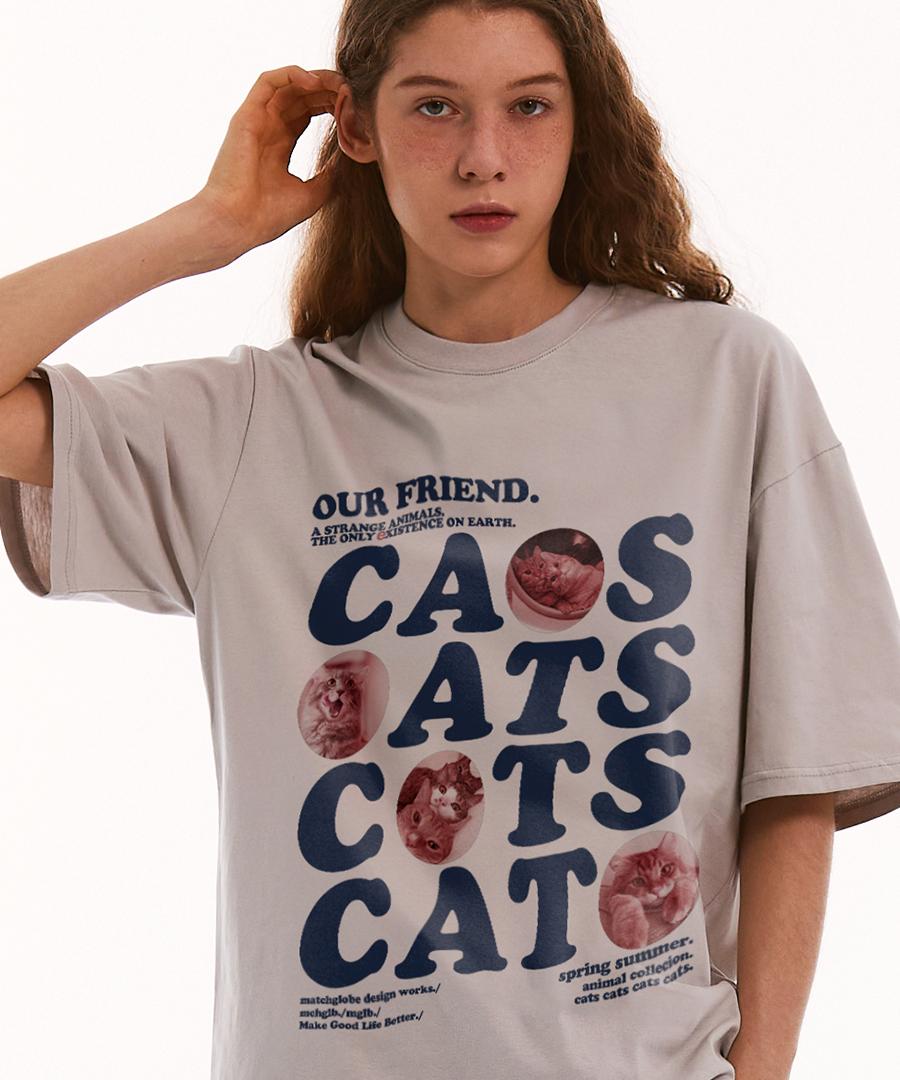 Match Glove Our Cat Oversized Tee (Beige) Beige/Free