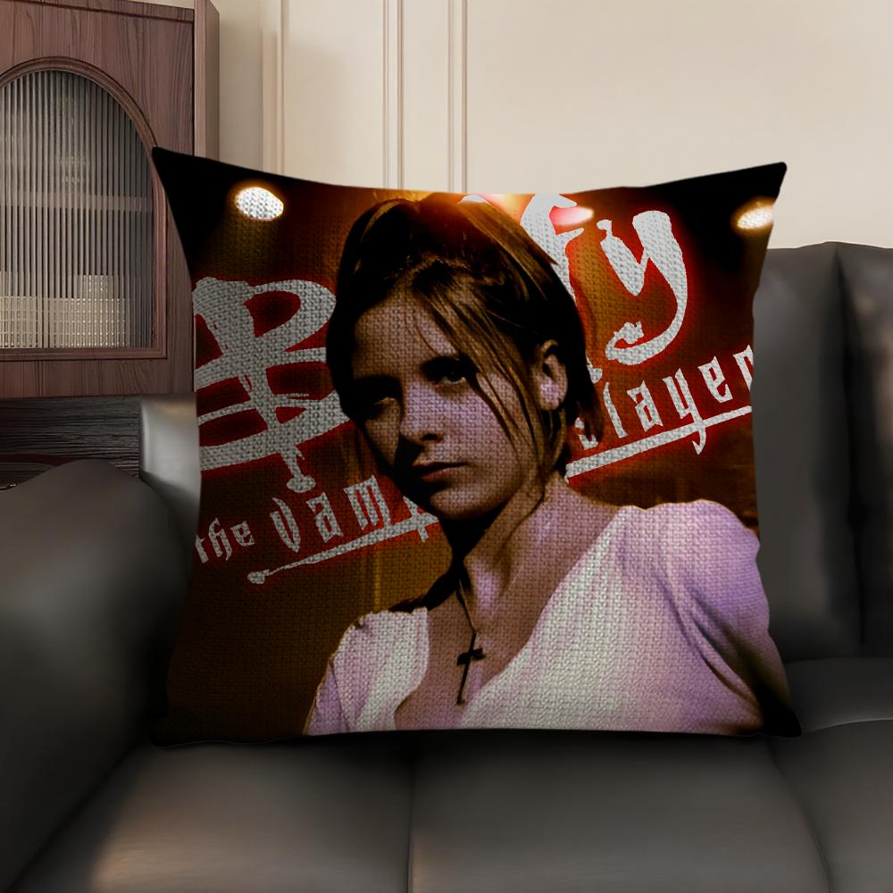 B-Buffy Vampire Slayer Cushion Cover Natural Linen Organic Fabric Double-Sided Printing Sofa Home Decor Gift Pillow Case