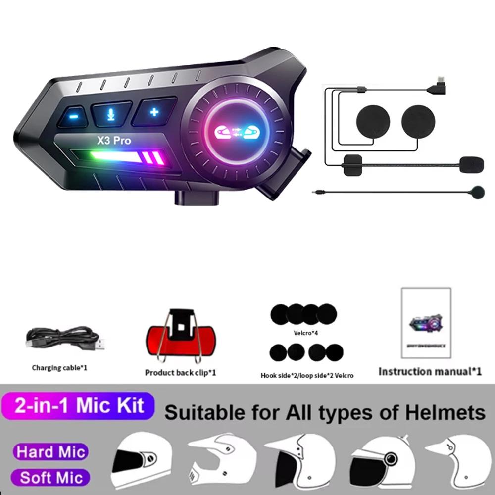 

1/2pcs X3 Pro Motorcycle Helmet Intercom Wireless Bluetooth 6.0 headset FM Radio Intercomunicador For 2 Rider 500m Interphone