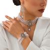 Multilayer Pearl Beaded Bracelet Shiny Necklace Earring Set Temperament Bridal Jewelry Set  Lady