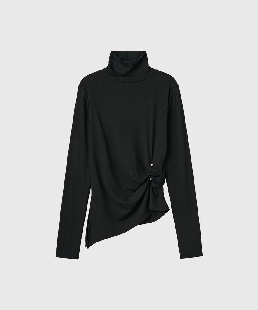 GENERALIDEA Drape Piercing Turtleneck T-Shirt [Black] / Gf3Lts506