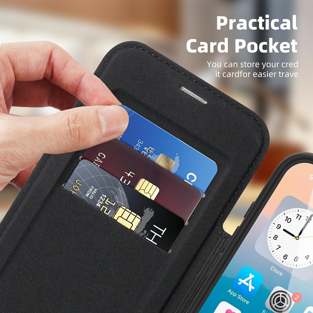 For iPhone 17 Pro Case Compatible with MagSafe RFID Blocking Card Holder Leather Phone Cover