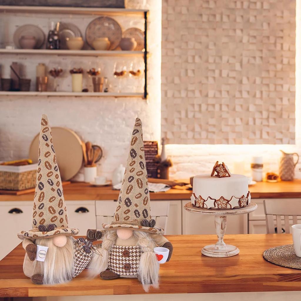 2Pcs Couple Coffee Gnomes Plush Decorations - Gift for Christmas, Birthdays, Valentine's Day, and Coffee Gnome Lovers, Ideal Coffee Bar Decor for