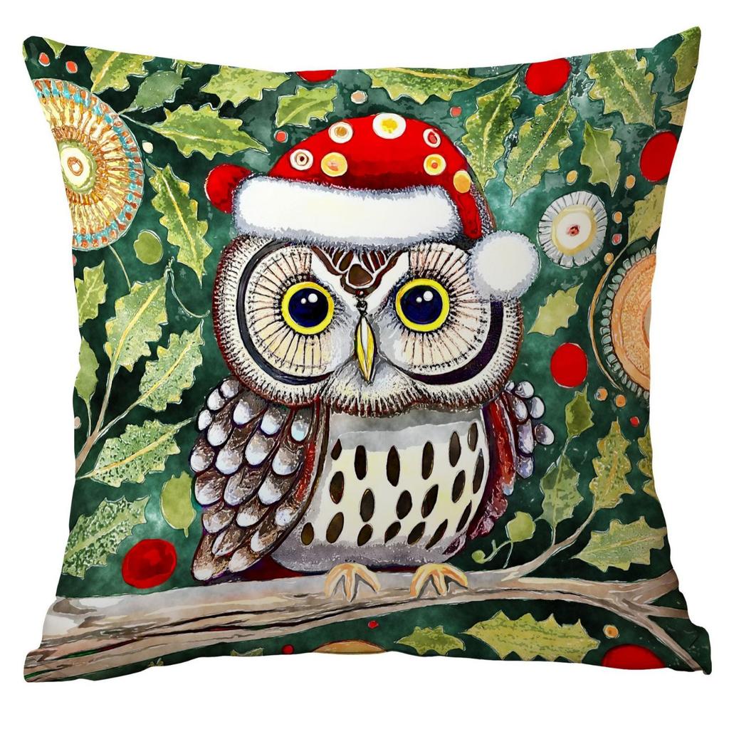 New Christmas Pillowcase Christmas Watercolor Owl Watercolor Cartoon Home Living Room Sofa Cushion