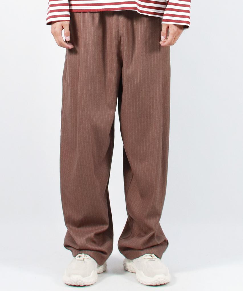 Deumakeu M Stripe Chicano Wide One-Tuck Pants -Brown