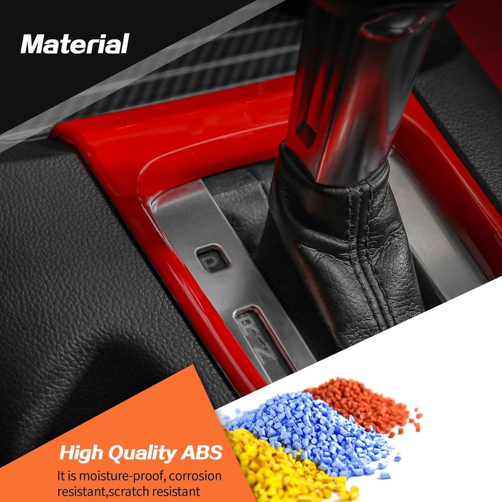 JeCar for Mustang Red Interior Gear Shift Panel Cover Trim Fit for Ford Mustang 2015-2023