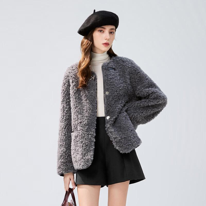 Women s Round Neck Lamb Fleece Cardigan L