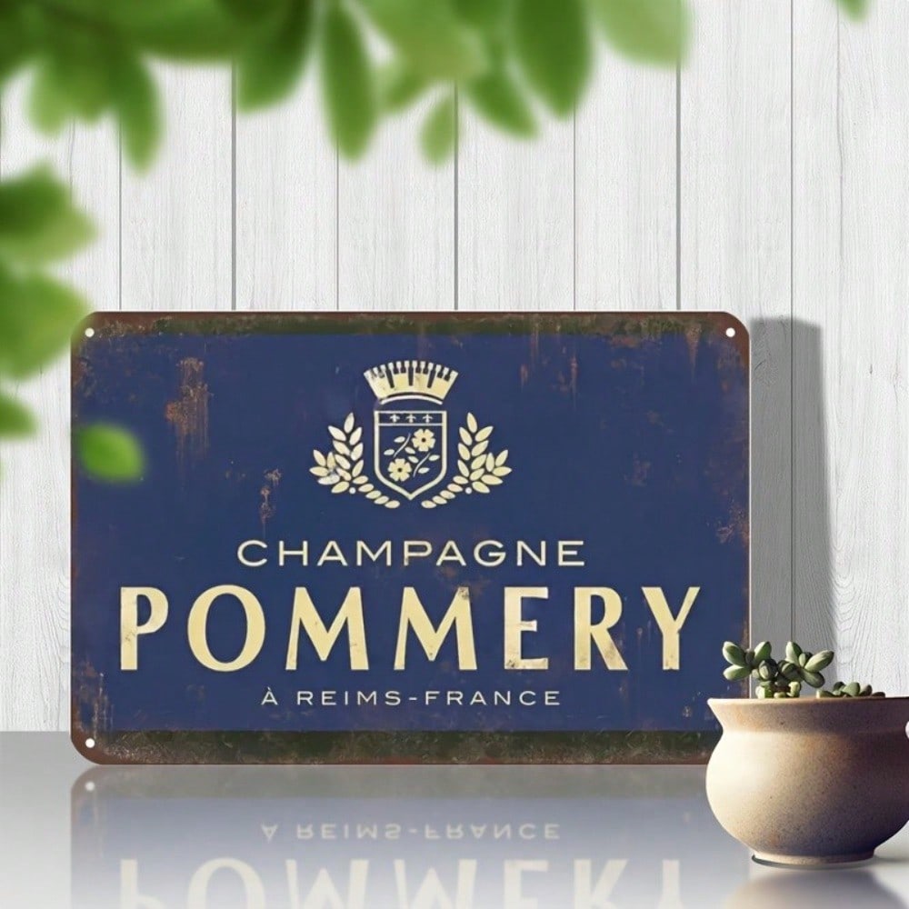 Винтажная жестяная табличка Pommeray с шампанским Ретро настенный декор 8x12 дюймов Водонепроницаемая разноцветный