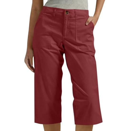 Calças Femininas Cropped com Bolsos Cintura Alta Perna Reta Calças Cargo Modelagem Solta Comprimento no Joelho Calças de Verão para Caminhada Viagem