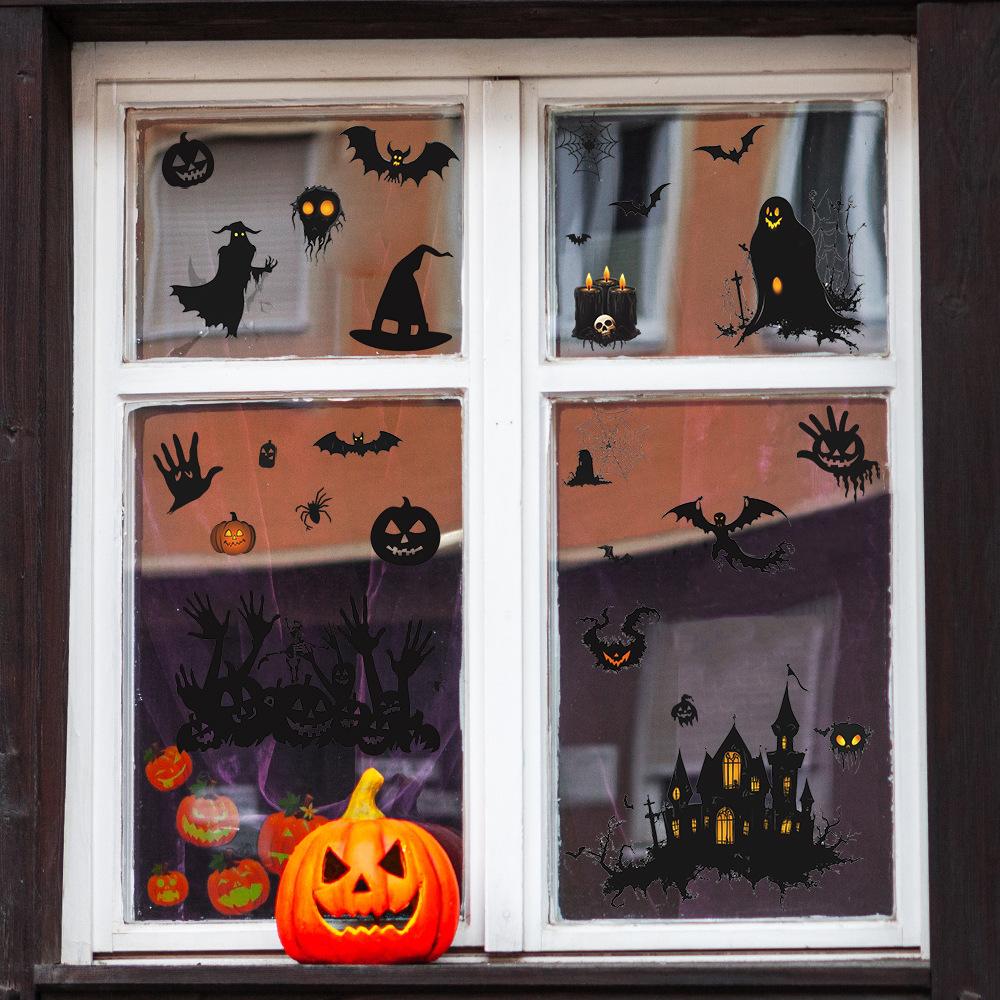 Halloween Bat Castle Palm Print Glass Window Home Decoration Window Stickers