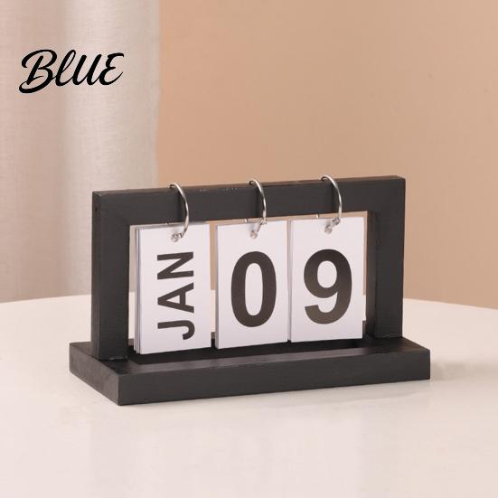 Desktop Calendar with Ornament Decor Metal Perpetual Solid Wood Iron Ring Rust-Resistant Wooden Rust-resistant