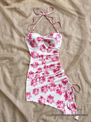 2026 European & American Women's Floral Asymmetrical Strapless Camisole Summer Dress