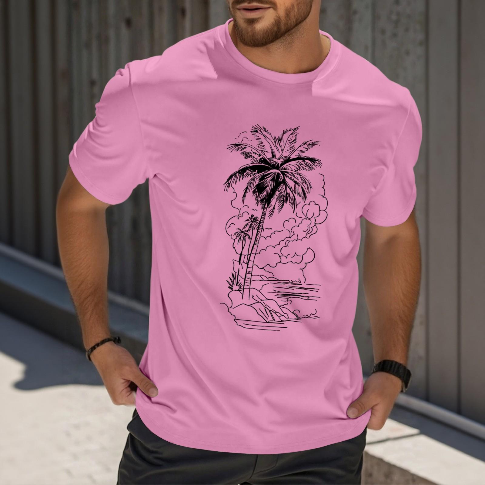 

Мужская модная футболка с принтом, круглым вырезом, прямыми плечами и короткими рукавами L розовый