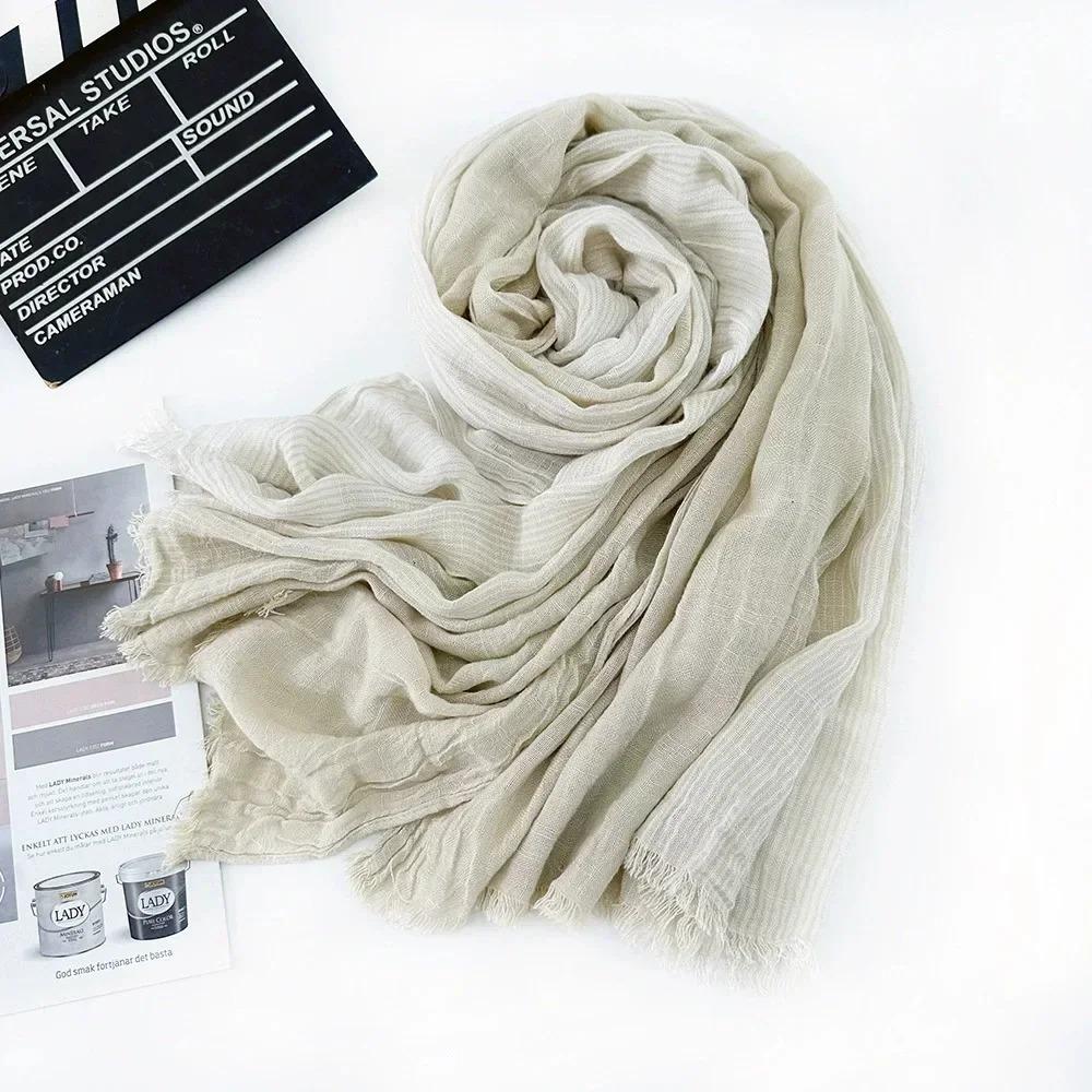 New 190*80cm Artistic Style Striped Cotton Linen Scarf Shawl Men's and Women's Same Style Mori Foulard En Mousseline Scarves