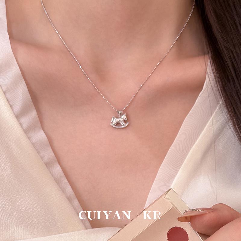 Cuiyan S925 Silver Rocking Horse Crushed Ice Necklace - Women's 2025 Light Luxury Clavicle Chain