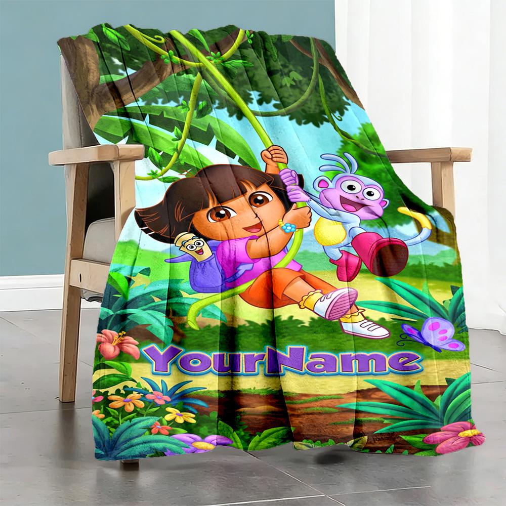 Dora Explorer Customize Text Blanket Throw Customizable Blanket Soft Warm Cozy for Picnics Sofa Bed Home Decor Ideal for All Seasons