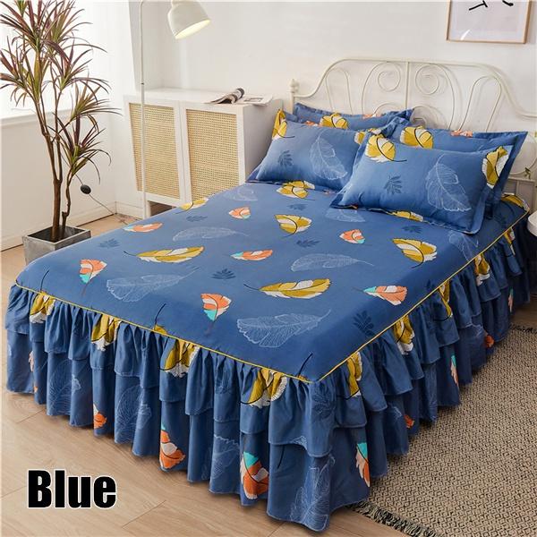 11 kleuren Single/twin/full/queen/kingsize Bed Rok Kussenslopen Set Elegante Sprei Bloemenpatroon Geborsteld Microfiber Verstoorde Lakens