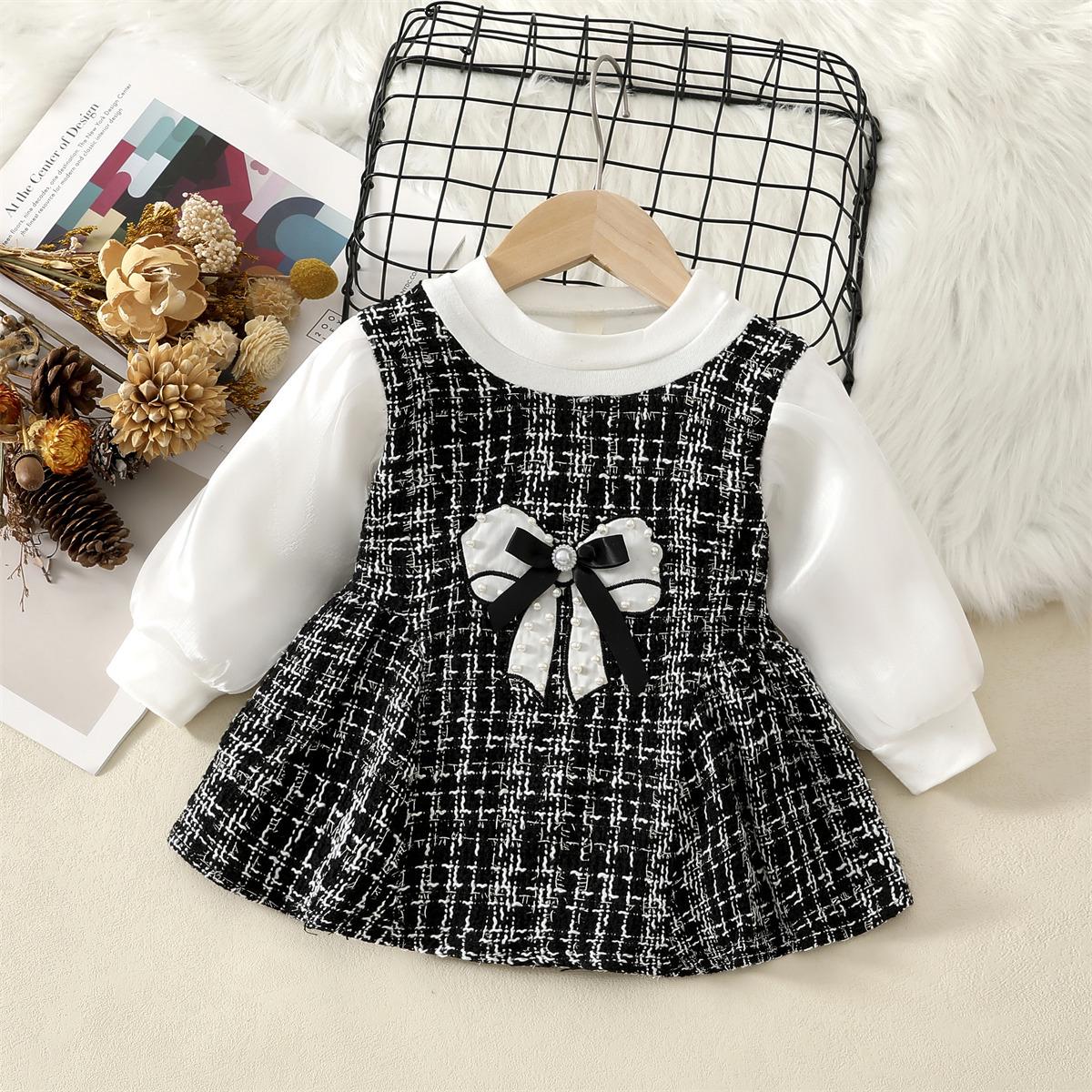 

Осеннее платье для девочек с длинным рукавом и бантом на талии спереди - Стиль маленькой феи XXL чёрный