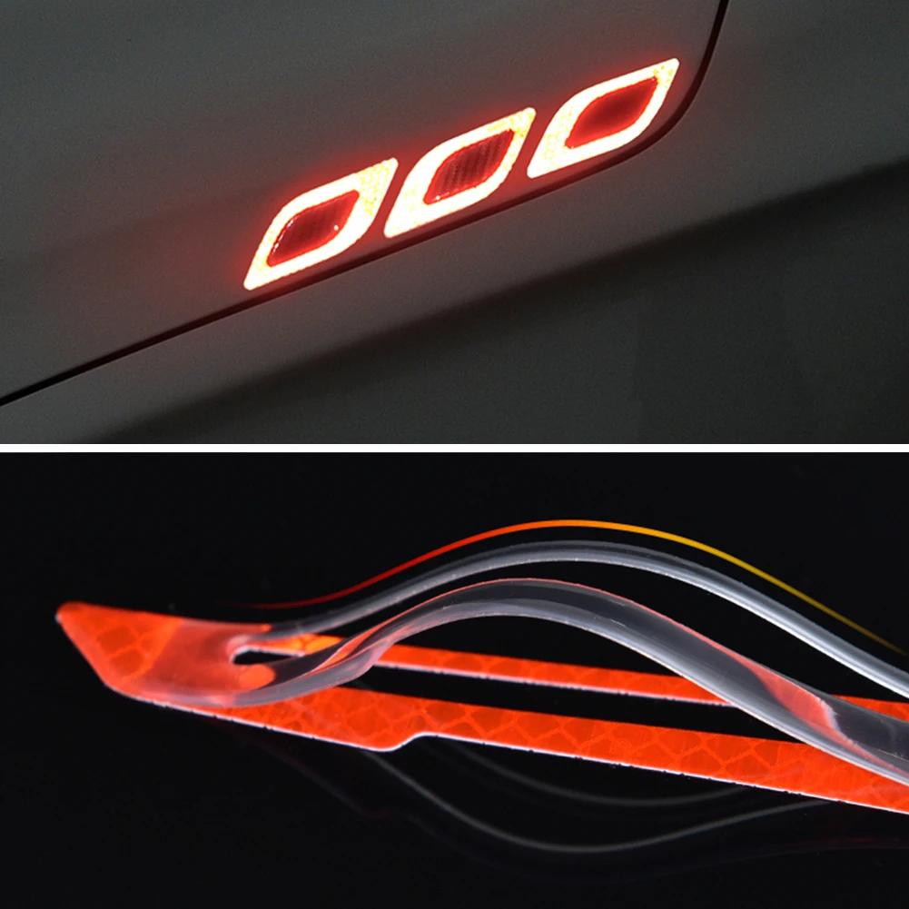 6pcs Car 3D Reflective Carbon Fiber Sticker Fashion Car Styling Reflective Strips Night Safety Warning Auto Exterior Accessories