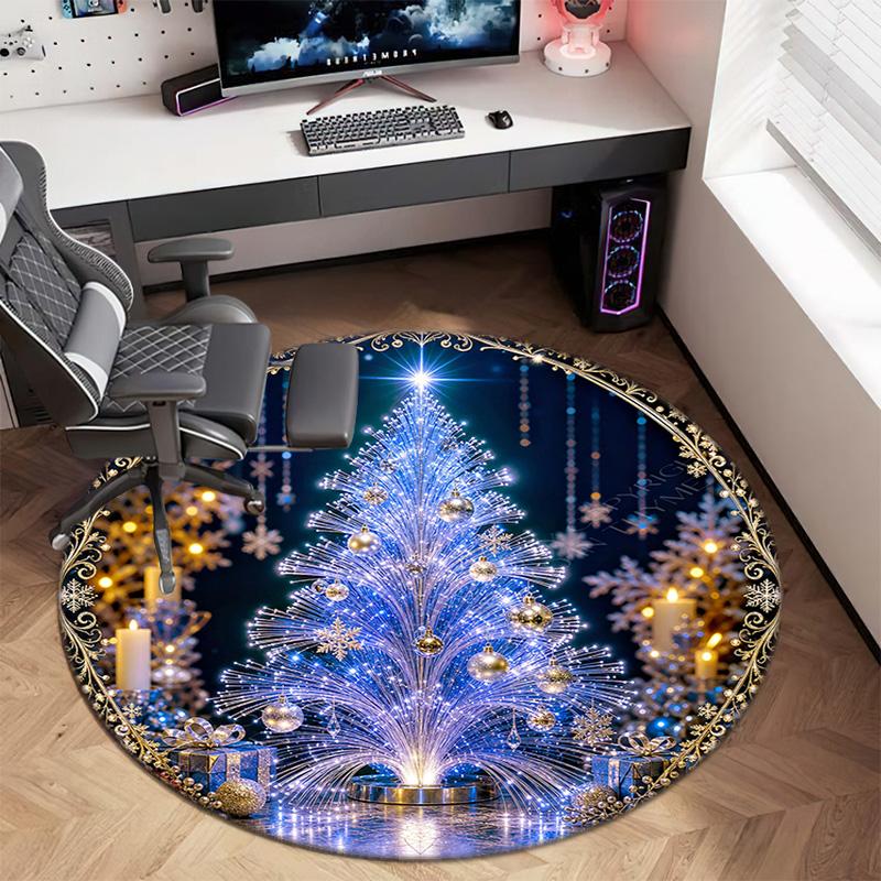 Cute Christmas Day Gift Bell Santa Claus Snowman Christmas Tree round rug Home Soft Decorative Anti slip Chair Mat Carpet Outdoor Floor Mat Carpet 11